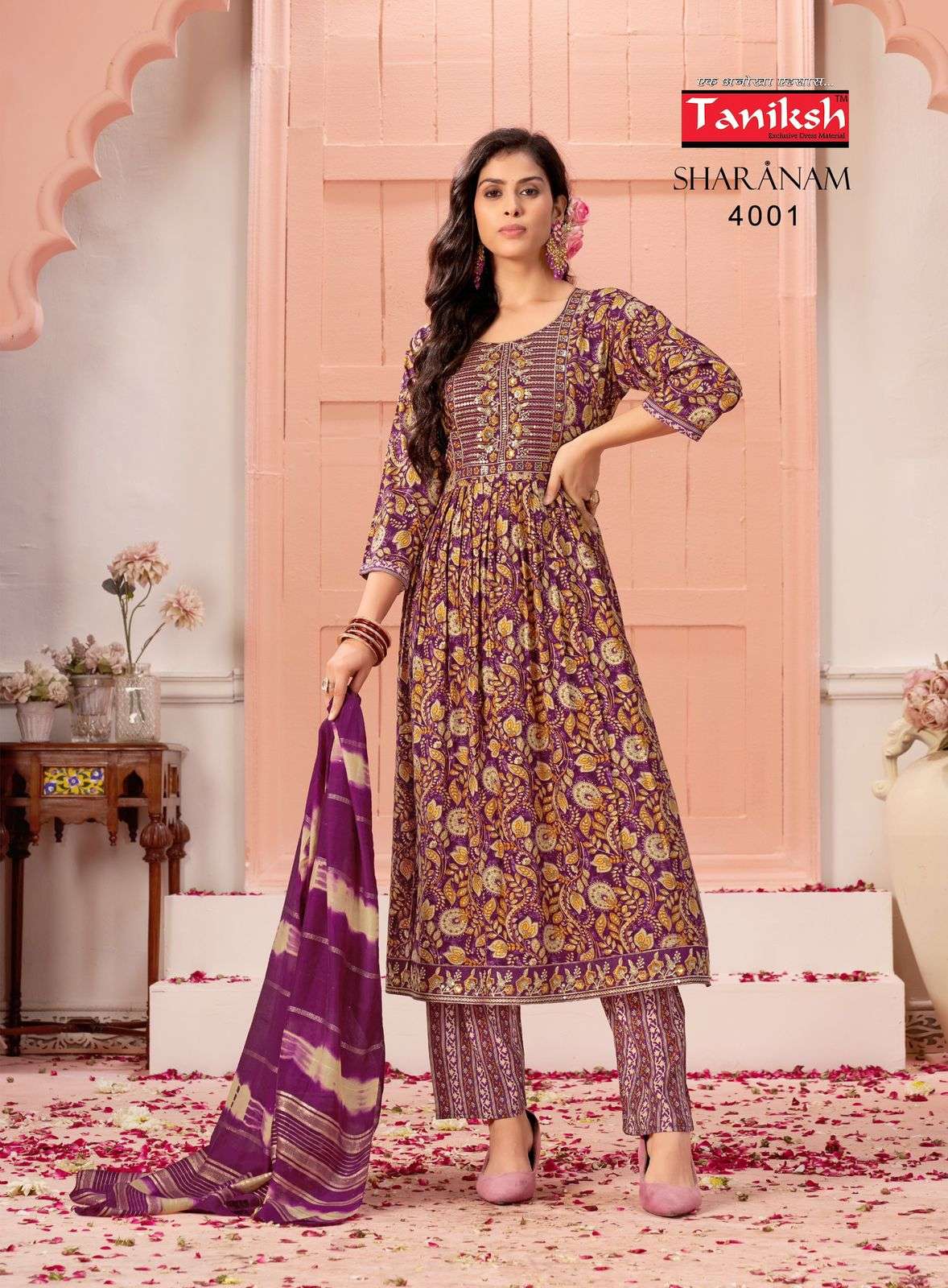 SHARNAM VOL-4 BY TANISHK HEAVY RAYON NAYRA CUT WITH SIKVANS EMBROIDERY WORK