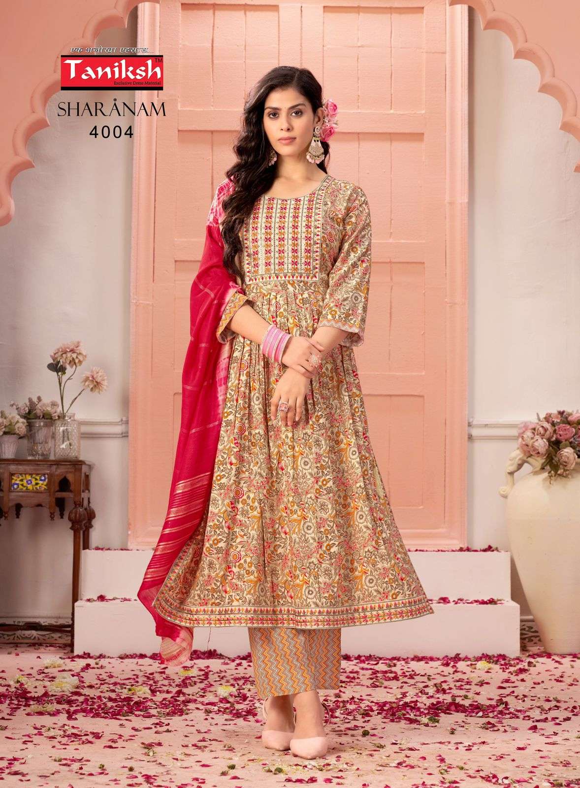 SHARNAM VOL-4 BY TANISHK HEAVY RAYON NAYRA CUT WITH SIKVANS EMBROIDERY WORK