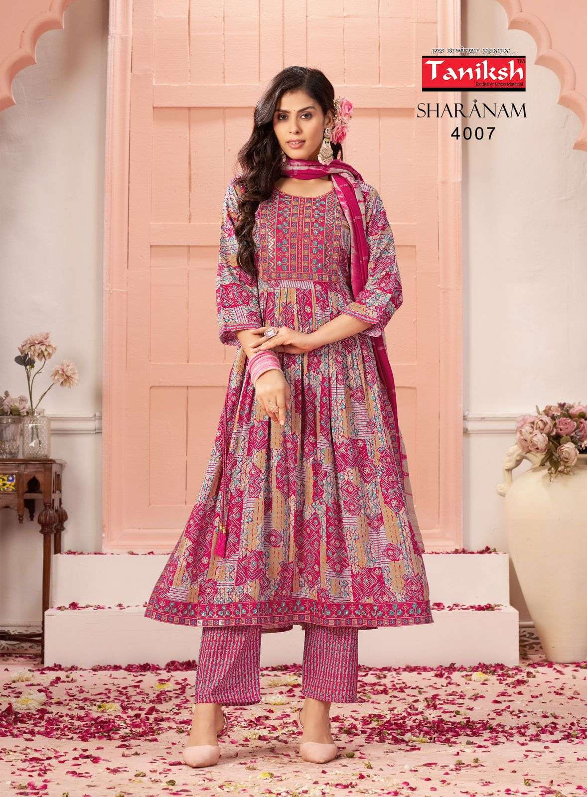 SHARNAM VOL-4 BY TANISHK HEAVY RAYON NAYRA CUT WITH SIKVANS EMBROIDERY WORK