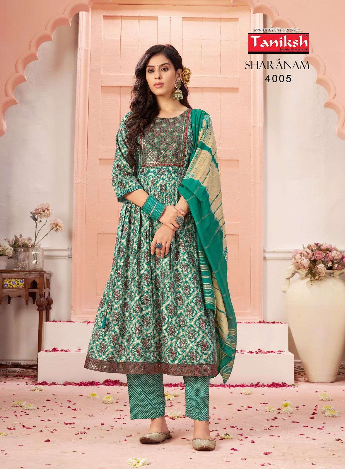 SHARNAM VOL-4 BY TANISHK HEAVY RAYON NAYRA CUT WITH SIKVANS EMBROIDERY WORK