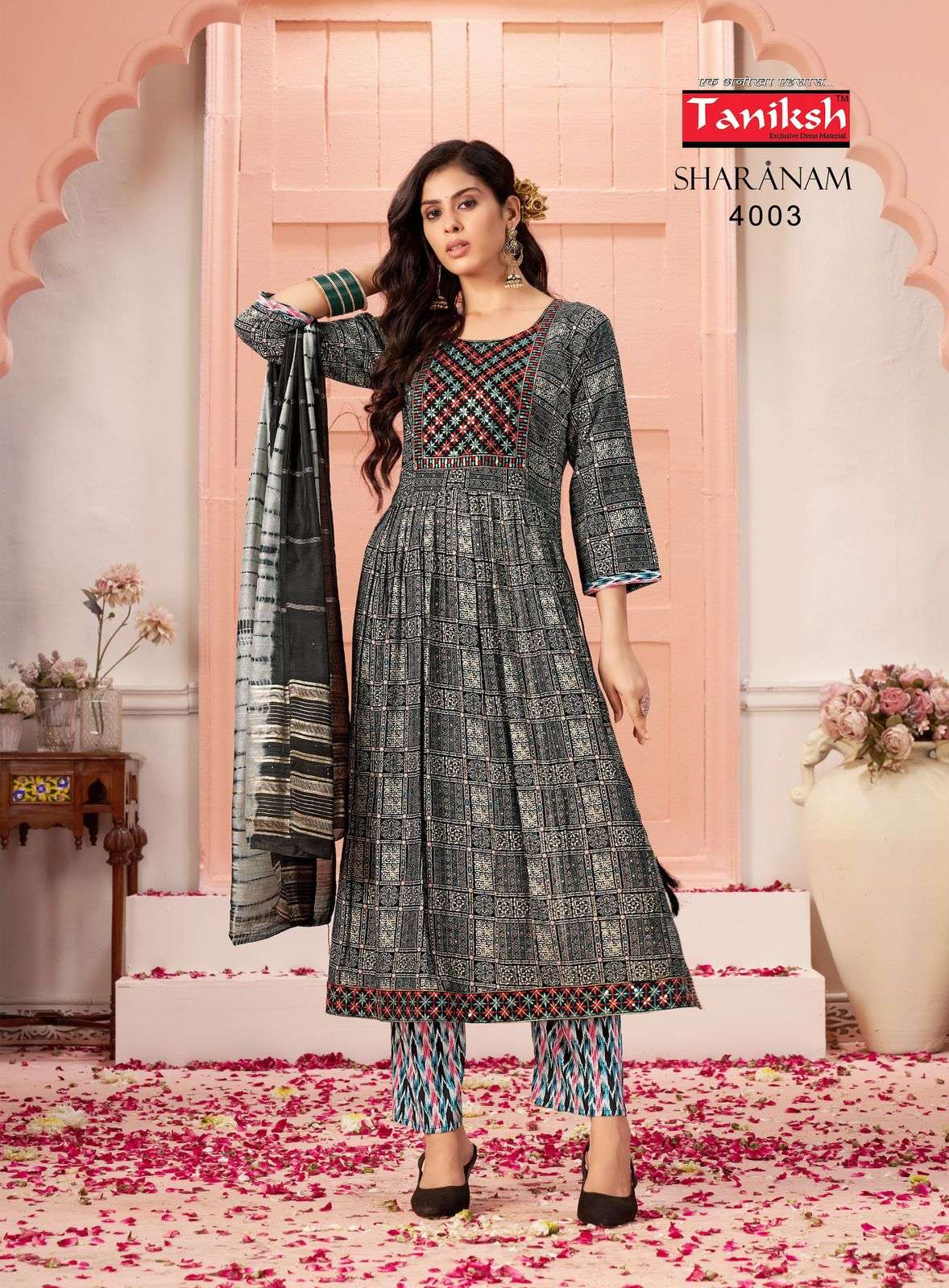 SHARNAM VOL-4 BY TANISHK HEAVY RAYON NAYRA CUT WITH SIKVANS EMBROIDERY WORK