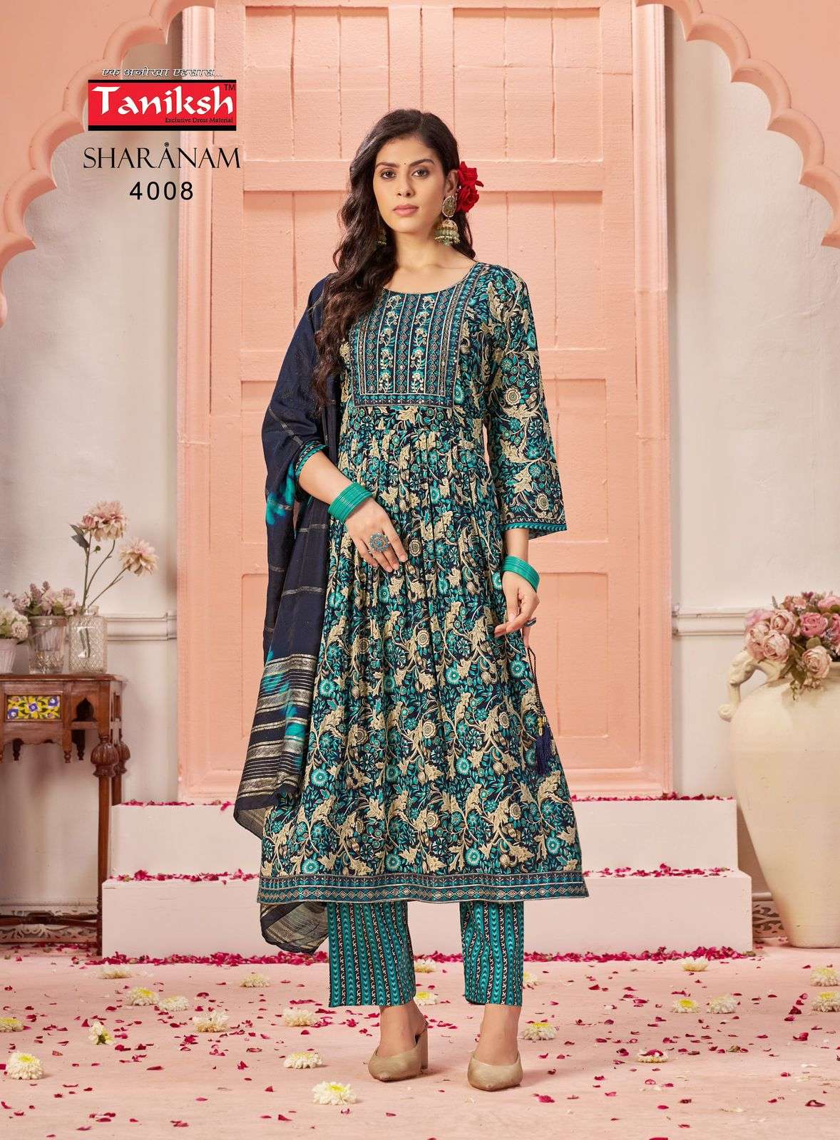 SHARNAM VOL-4 BY TANISHK HEAVY RAYON NAYRA CUT WITH SIKVANS EMBROIDERY WORK