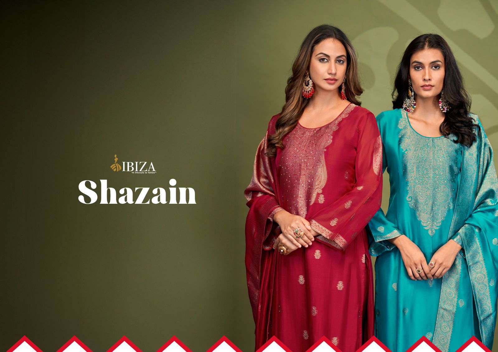 SHAZAIN BY IBIZA PURE BANGLORY SILK JACQUARD 3 PCS WITH HANDWORK 