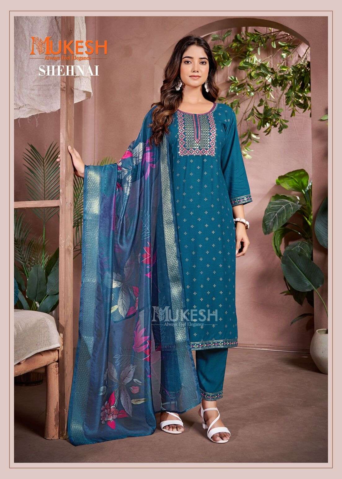 SHEHNAI BY MUKESH RAYON FOIL BUTTY & EMBROIDERY LACE WITH DIGITAL PRINT DUPATTA 