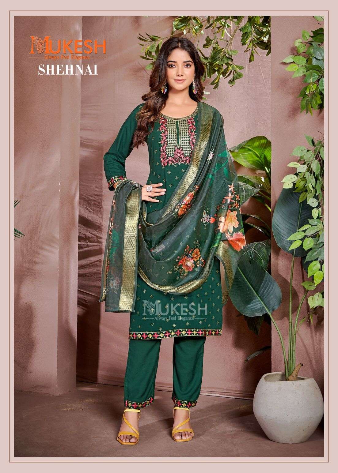 SHEHNAI BY MUKESH RAYON FOIL BUTTY & EMBROIDERY LACE WITH DIGITAL PRINT DUPATTA 