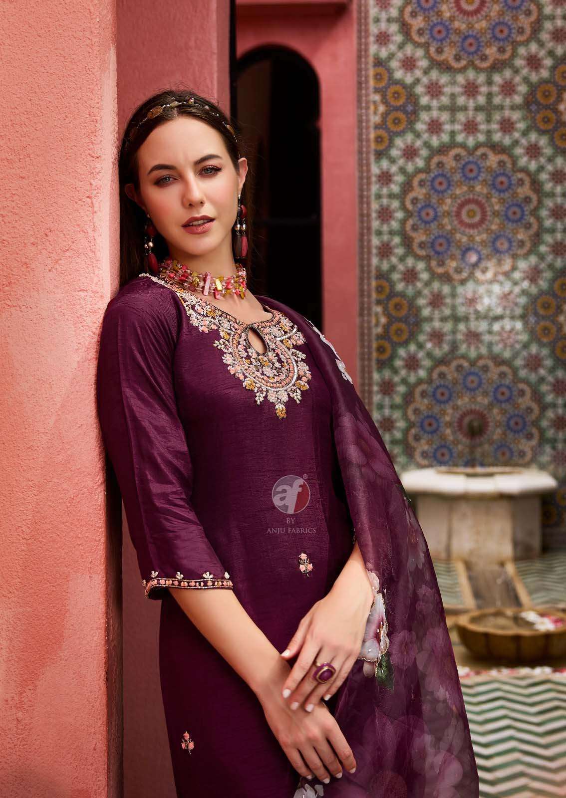 SHEHNAI VOL-8 DESIGN NO- 3893 BY ANJU FABRICS ORGANZA DIGITAL PRINT WITH HANDWORK KURTI PANT & HEAVY DUPATTA  