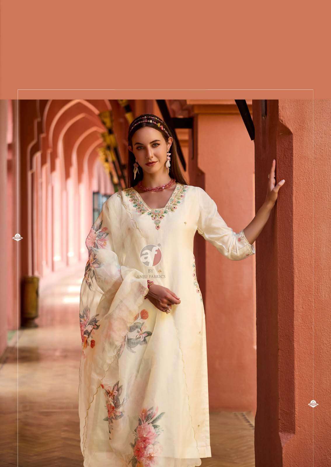 SHEHNAI VOL-8 DESIGN NO- 3895 BY ANJU FABRICS ORGANZA DIGITAL PRINT WITH HANDWORK KURTI PANT & HEAVY DUPATTA  