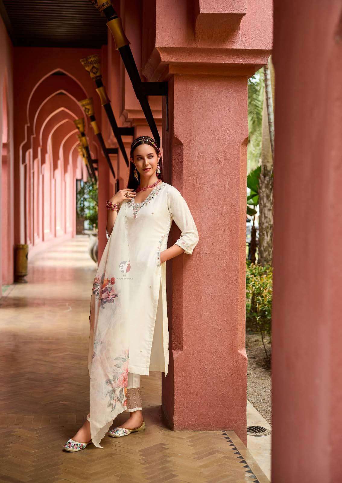 SHEHNAI VOL-8 DESIGN NO- 3895 BY ANJU FABRICS ORGANZA DIGITAL PRINT WITH HANDWORK KURTI PANT & HEAVY DUPATTA  