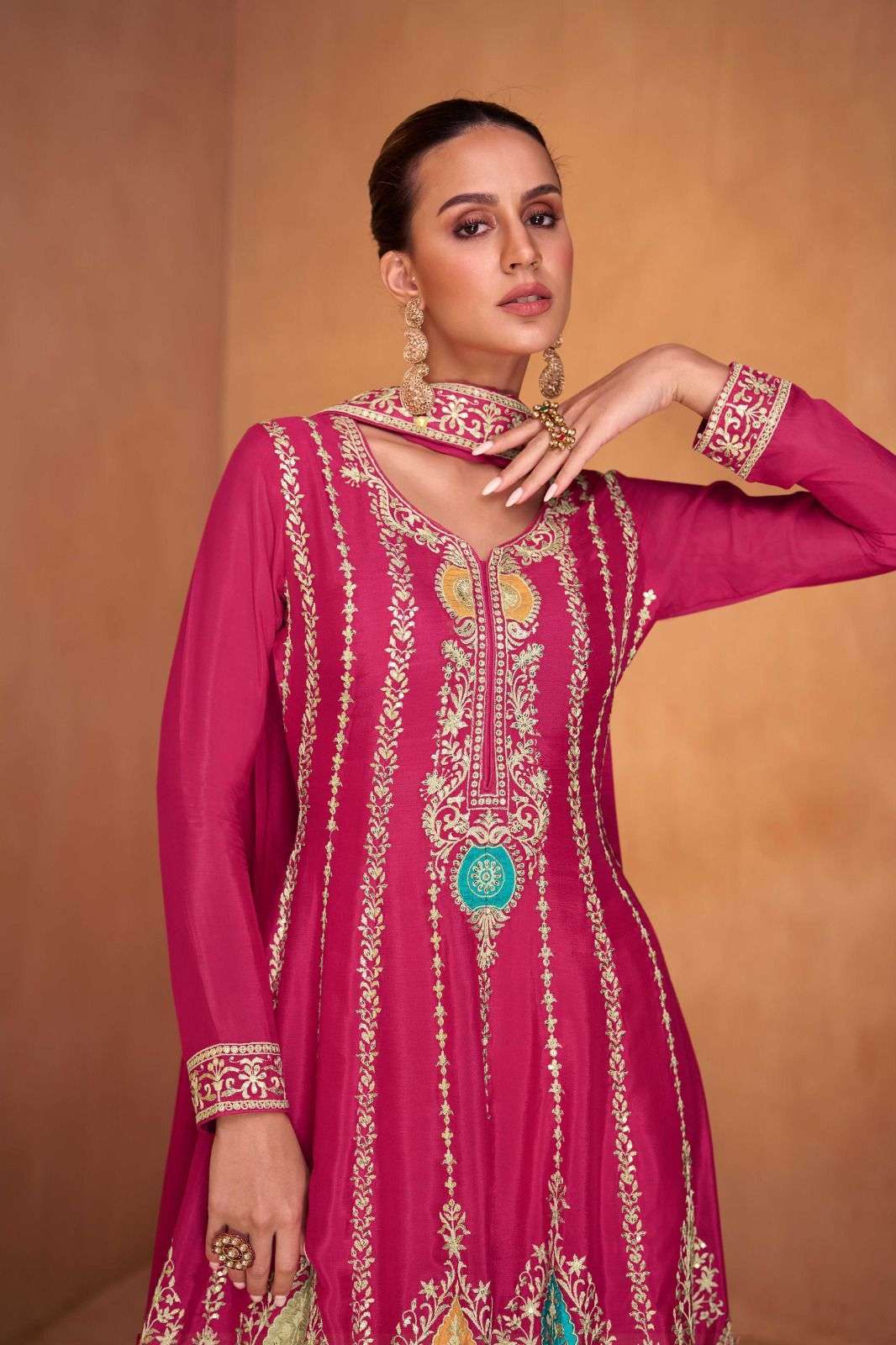 SHYSHA HIT LIST BY GULKAYRA DESIGNER REAL CHINON HEAVY EMBROIDERY KURTI PLAZO WITH DUPATTA 