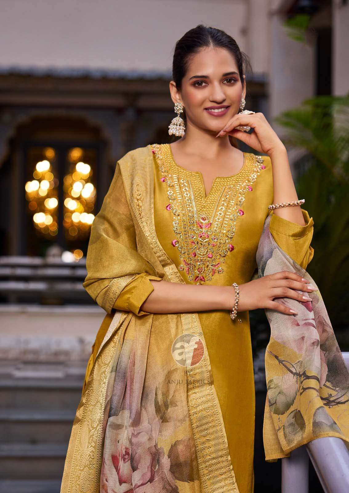 SILK AFFAIR VOL-4 DESIGN NO-3833 BY ANJU FABRICS TISSUE SHIMMER BEAUTIFUL EMBROIDERY HANDWORK KURTI PANT WITH DUPATTA  