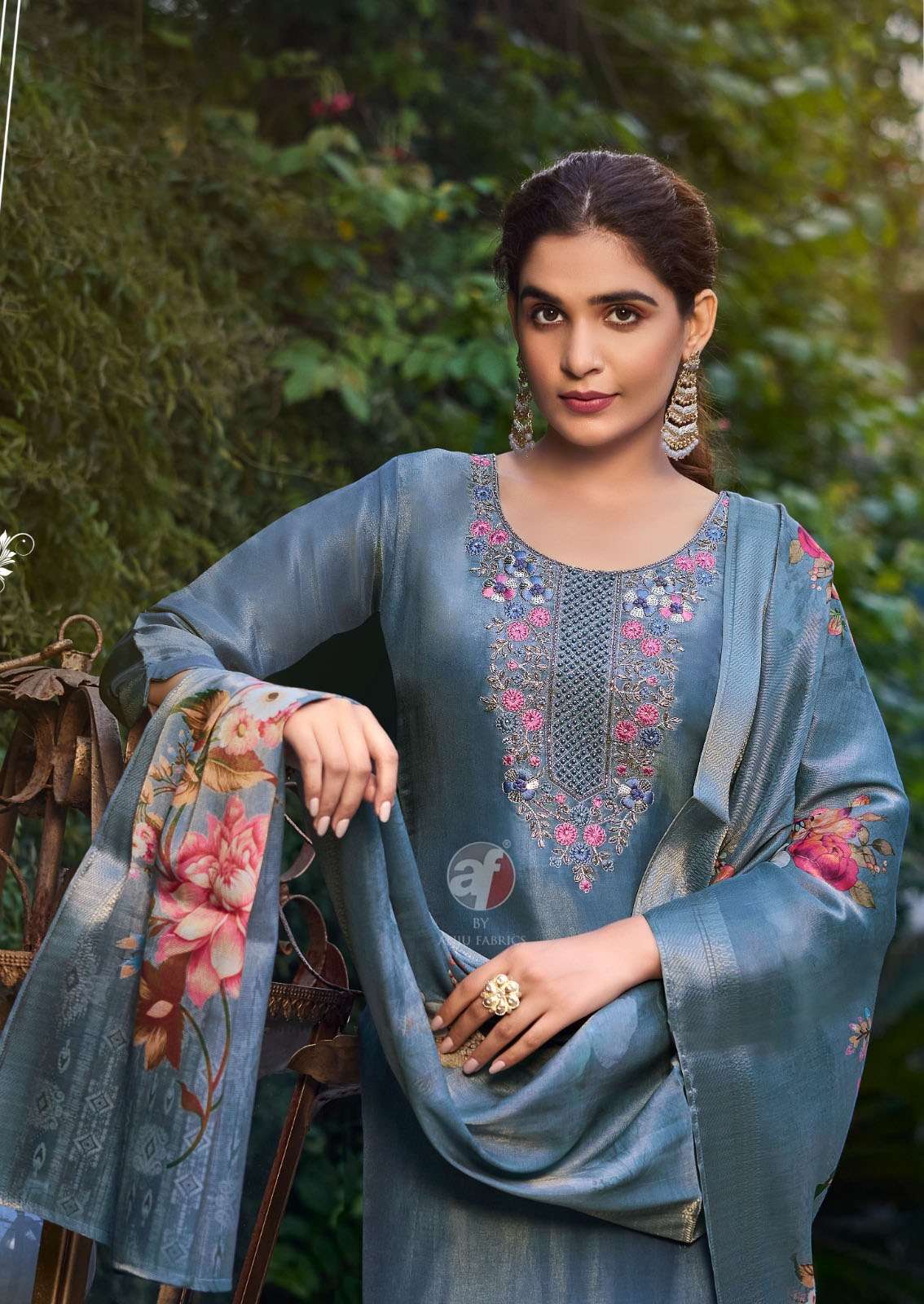 SILK AFFAIR VOL-4 DESIGN NO-3835 BY ANJU FABRICS TISSUE SHIMMER BEAUTIFUL EMBROIDERY HANDWORK KURTI PANT WITH DUPATTA  