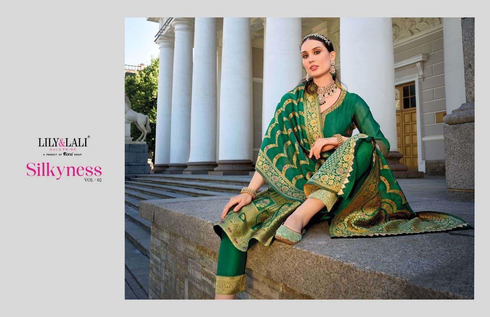 SILKYNESS VOL-2 BY LILY& LALI ORGANZA JACQUARD TOP PANT WITH HANDWORK INNER & DUPATTA 