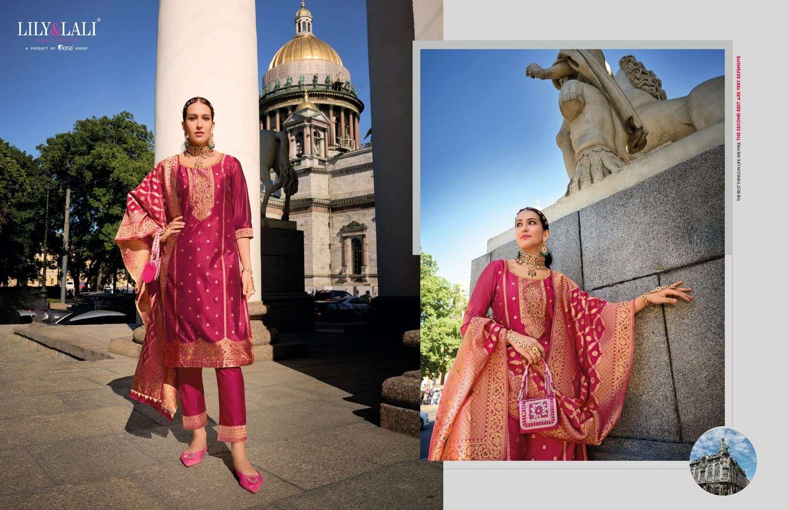 SILKYNESS VOL-2 BY LILY& LALI ORGANZA JACQUARD TOP PANT WITH HANDWORK INNER & DUPATTA 