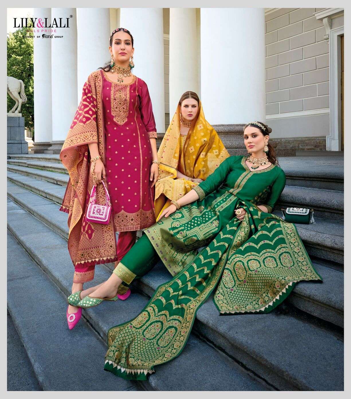 SILKYNESS VOL-2 BY LILY& LALI ORGANZA JACQUARD TOP PANT WITH HANDWORK INNER & DUPATTA 