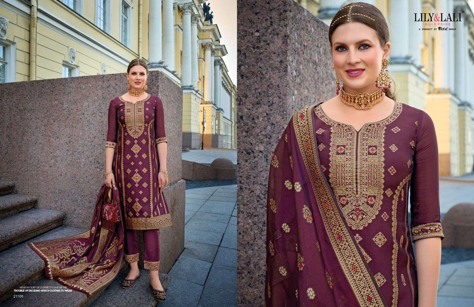 SILKYNESS VOL-2 BY LILY& LALI ORGANZA JACQUARD TOP PANT WITH HANDWORK INNER & DUPATTA 