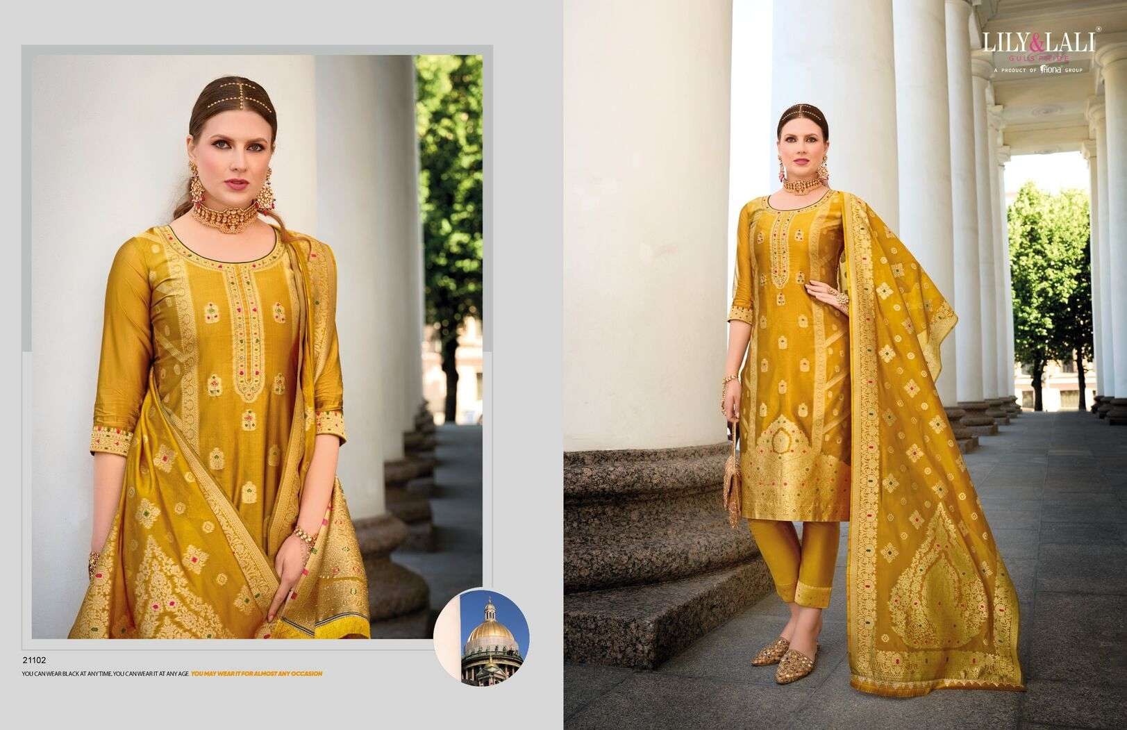 SILKYNESS VOL-2 BY LILY& LALI ORGANZA JACQUARD TOP PANT WITH HANDWORK INNER & DUPATTA 