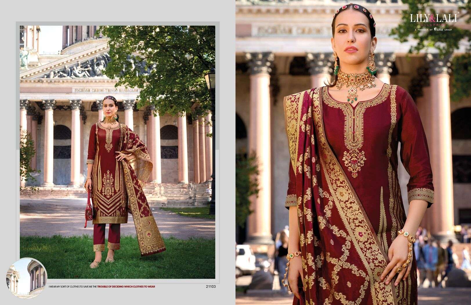 SILKYNESS VOL-2 BY LILY& LALI ORGANZA JACQUARD TOP PANT WITH HANDWORK INNER & DUPATTA 