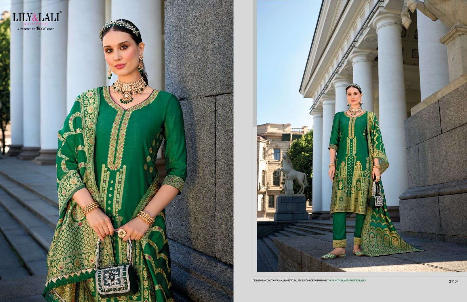 SILKYNESS VOL-2 BY LILY& LALI ORGANZA JACQUARD TOP PANT WITH HANDWORK INNER & DUPATTA 