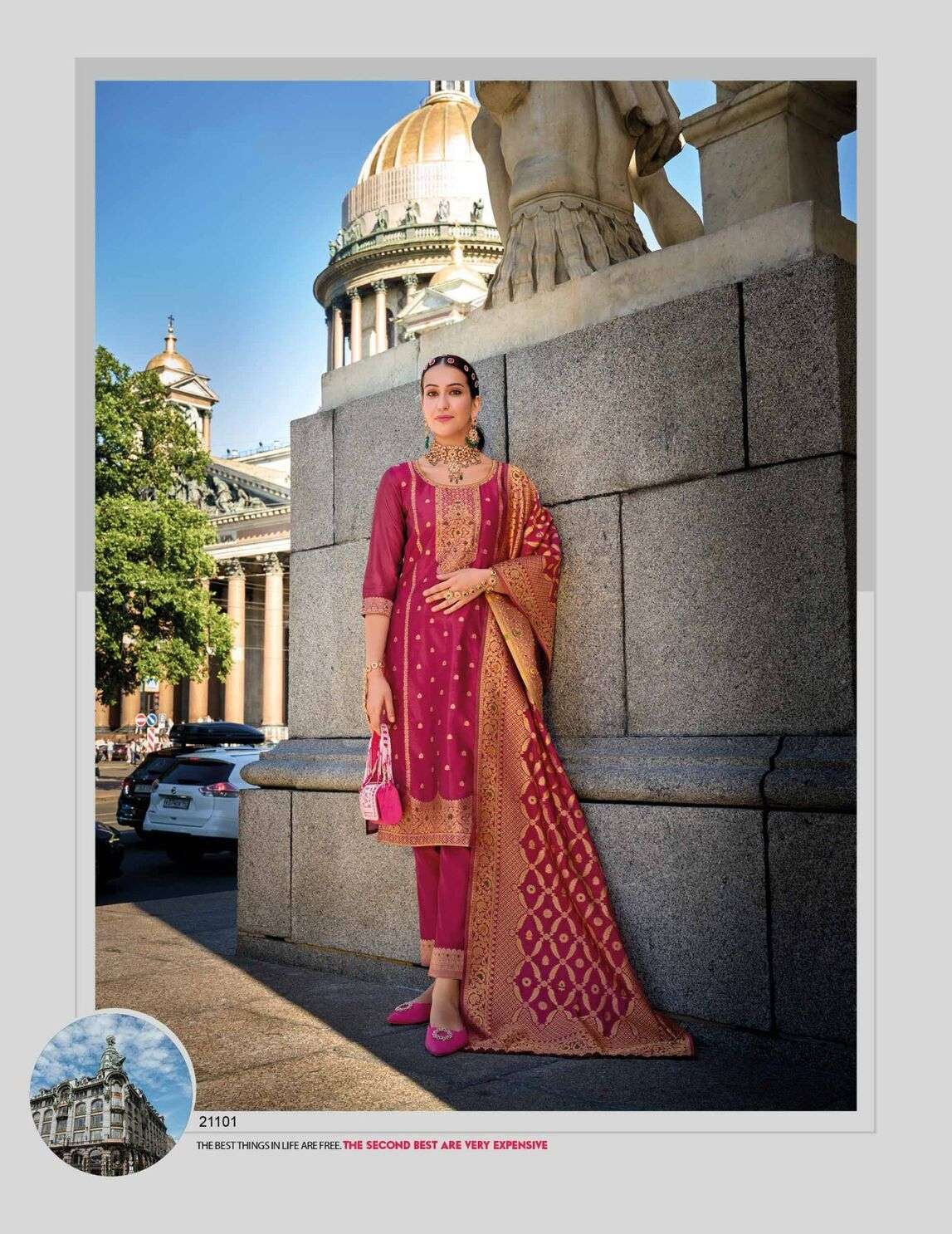 SILKYNESS VOL-2 DESIGN NO-21101 BY LILY& LALI VISCOSE FABRIC WITH JACQUARD LACE & POCKET KURTI PANT WITH DUPATTA 