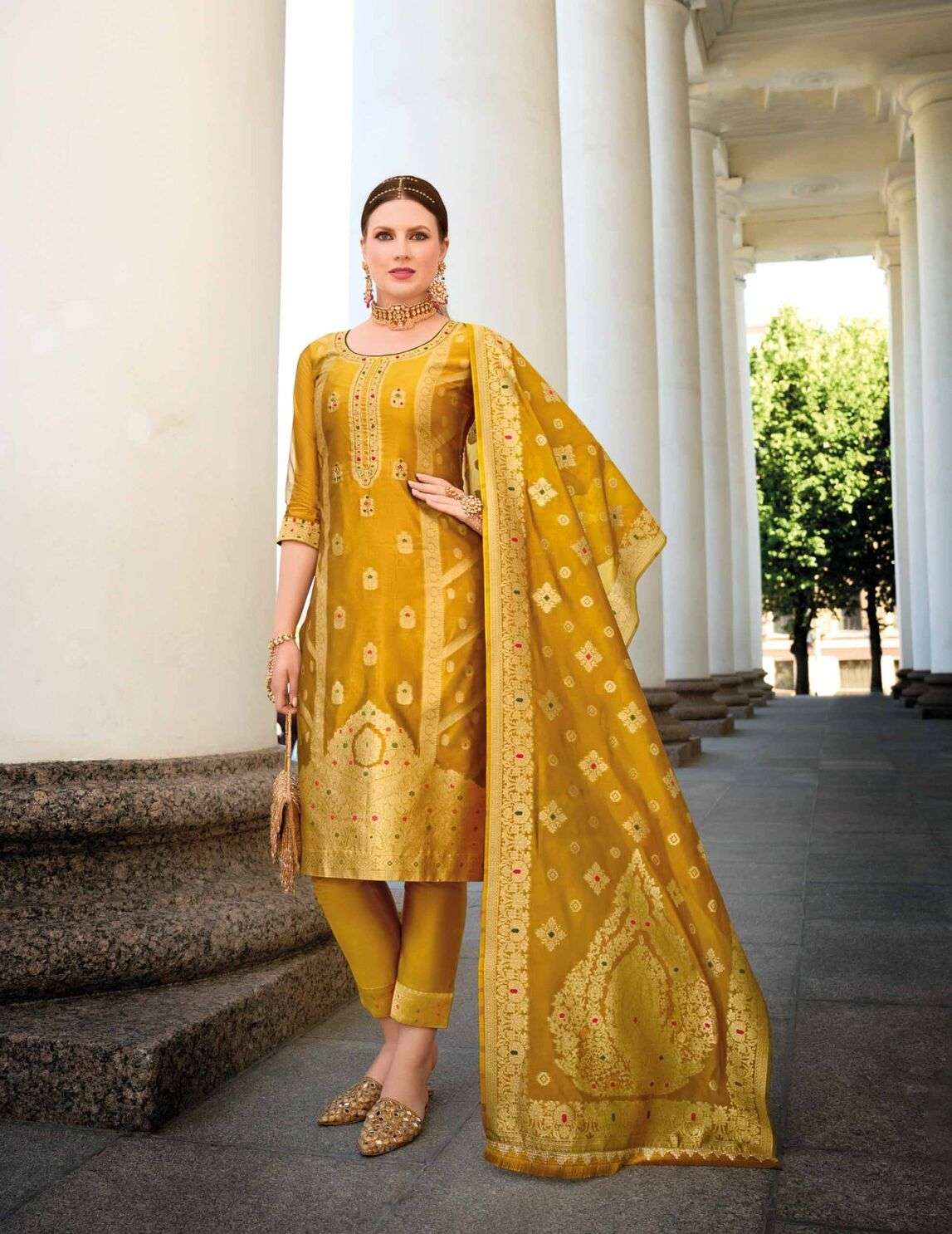 SILKYNESS VOL-2 DESIGN NO-21102 BY LILY& LALI VISCOSE FABRIC WITH JACQUARD LACE & POCKET KURTI PANT WITH DUPATTA 