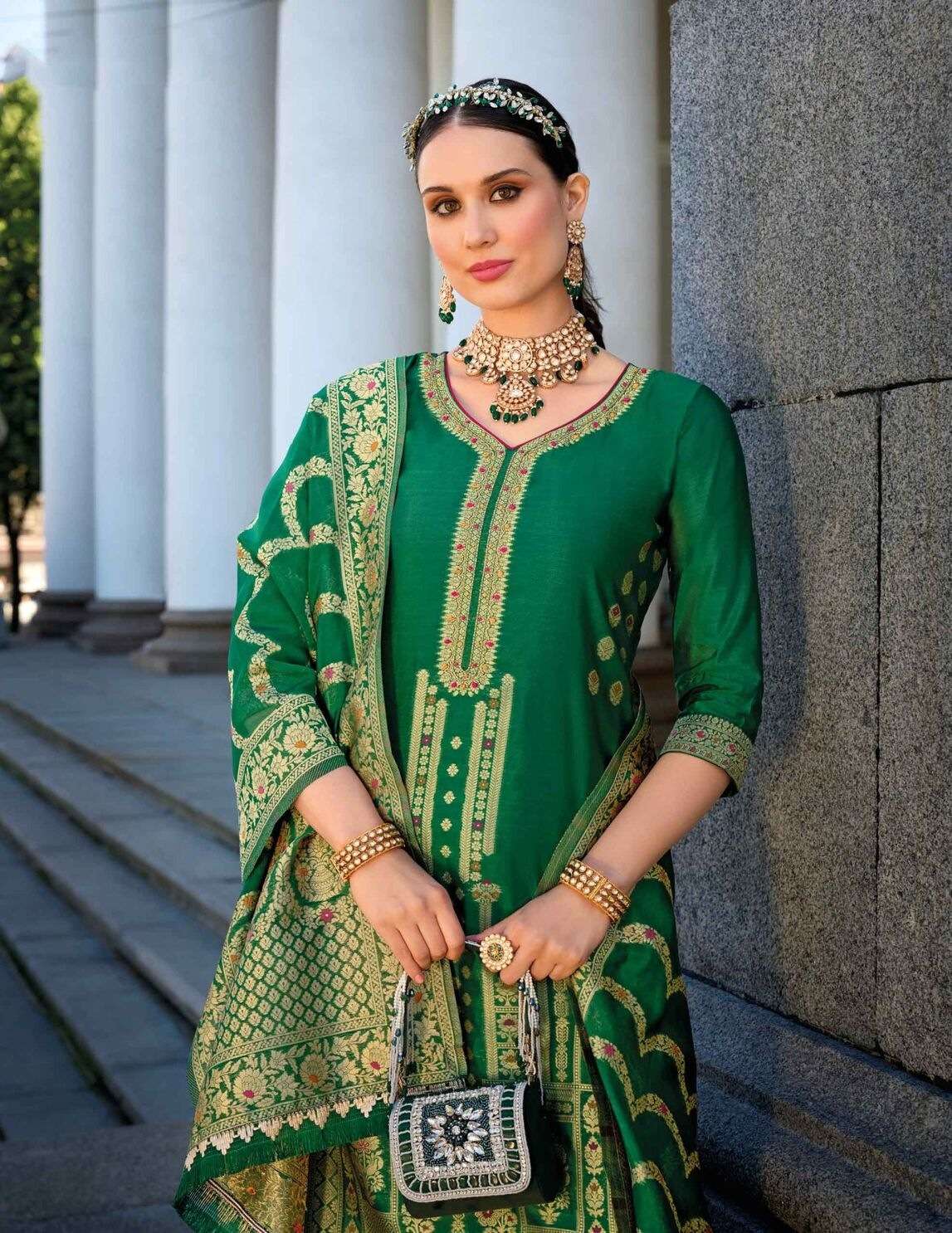 SILKYNESS VOL-2 DESIGN NO-21104 BY LILY& LALI VISCOSE FABRIC WITH JACQUARD LACE & POCKET KURTI PANT WITH DUPATTA 