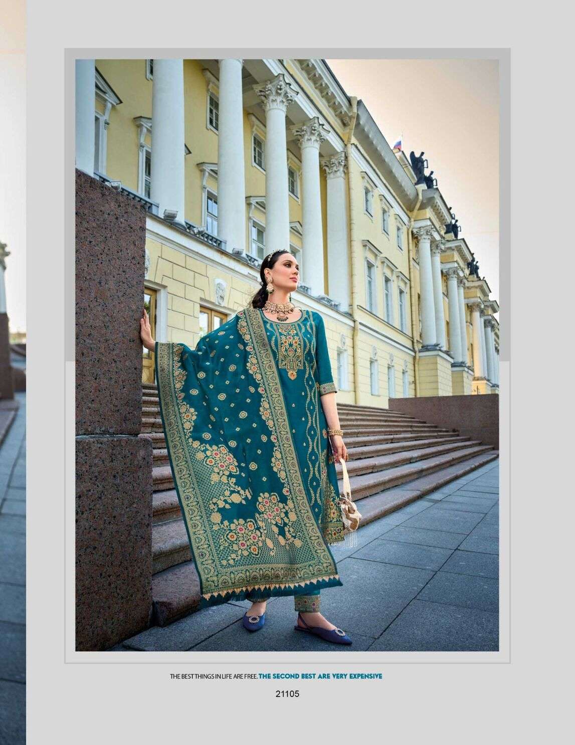 SILKYNESS VOL-2 DESIGN NO-21105 BY LILY& LALI VISCOSE FABRIC WITH JACQUARD LACE & POCKET KURTI PANT WITH DUPATTA 