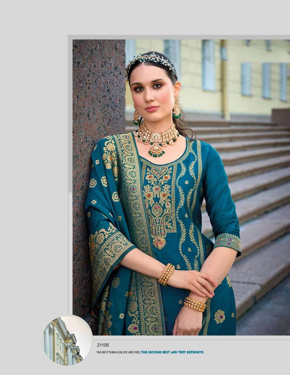 SILKYNESS VOL-2 DESIGN NO-21105 BY LILY& LALI VISCOSE FABRIC WITH JACQUARD LACE & POCKET KURTI PANT WITH DUPATTA 