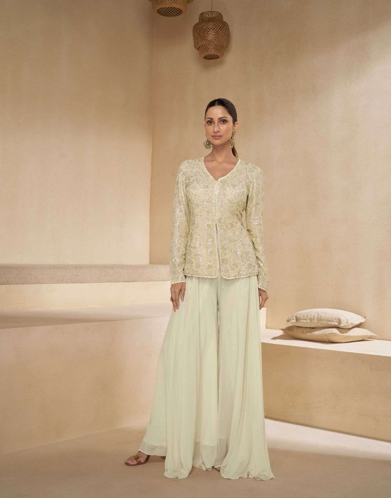 SITARA BY SAYURI DESIGNER REAL GEORGETTE WEDDING WEAR EMBROIDERY KURTI PLAZO WITH DUPATTA 