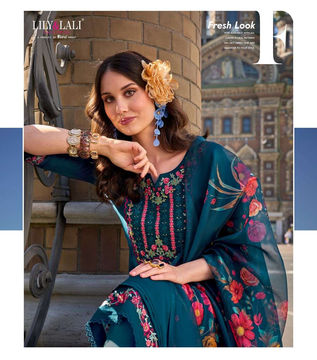 SRIVAALI BY LILY & LALI VISCOSE PANT WITH ORGANZA EMBROIDERY LACE KURTI PANT WITH DUPATTA 