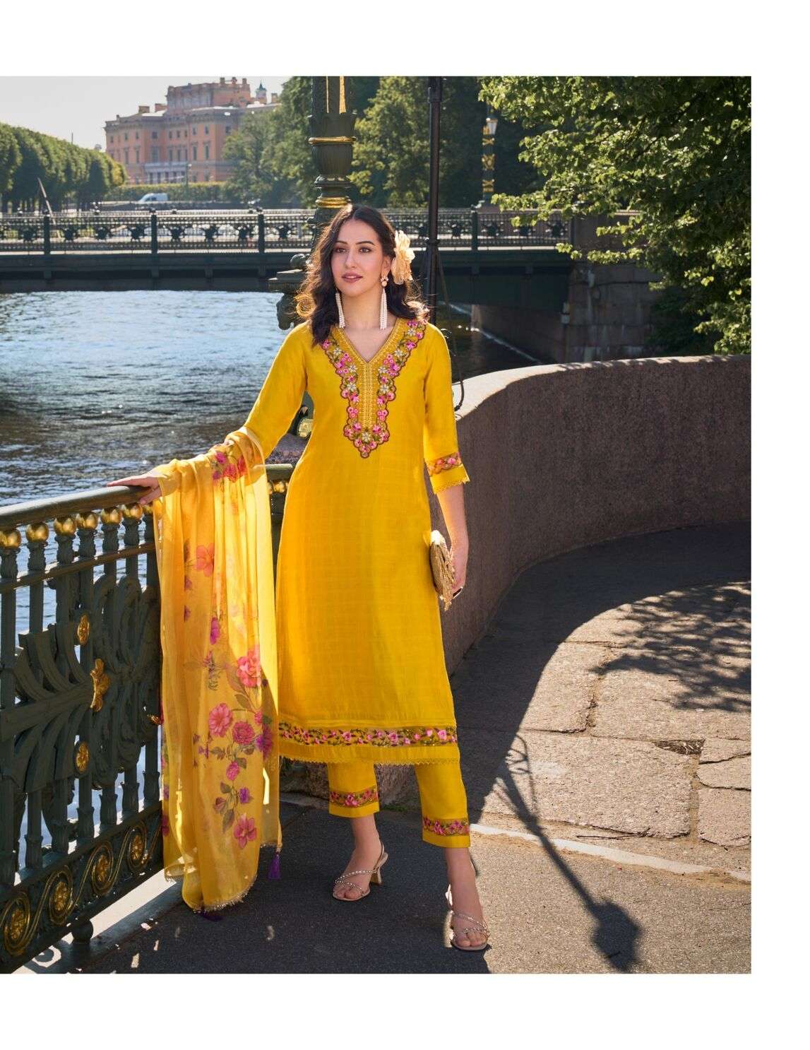 SRIVAALI BY LILY & LALI VISCOSE PANT WITH ORGANZA EMBROIDERY LACE KURTI PANT WITH DUPATTA 