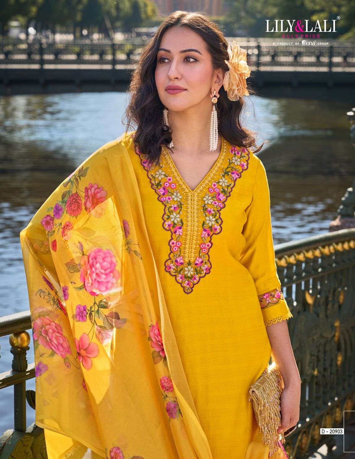 SRIVAALI BY LILY & LALI VISCOSE PANT WITH ORGANZA EMBROIDERY LACE KURTI PANT WITH DUPATTA 