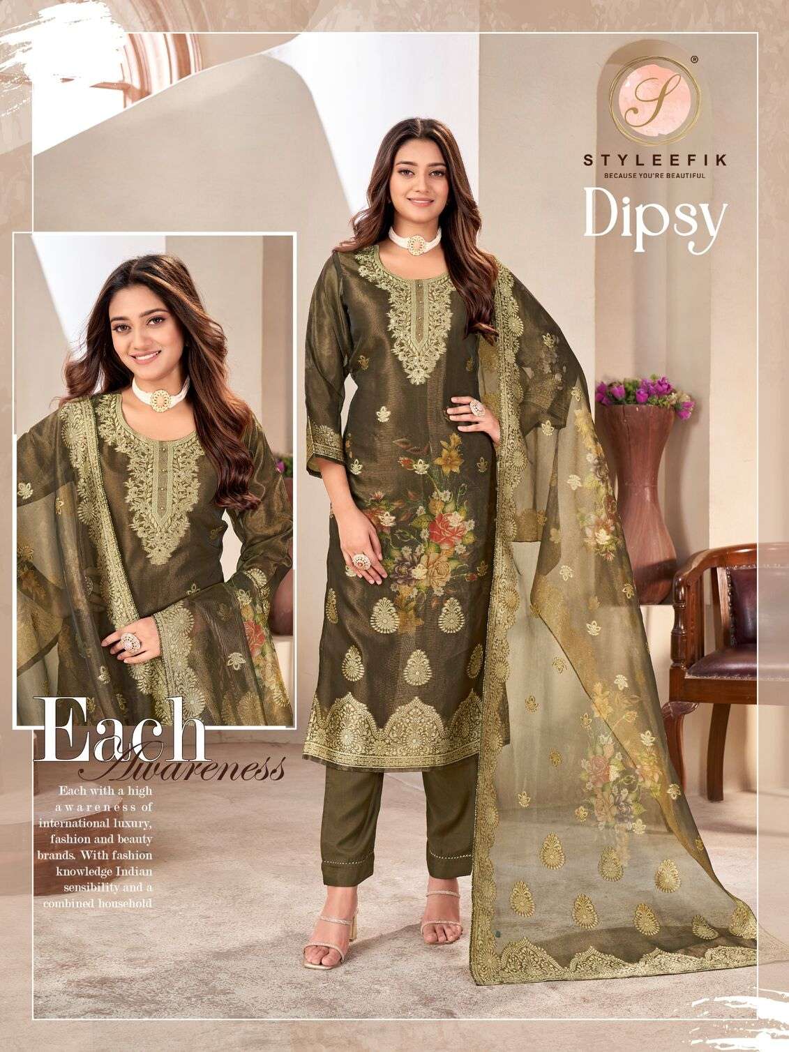 SWARA BY STYLEFIK ORGANZA DIGITAL PRINT WITH PURE COTTON LINING KURTI PANT WITH DUPATTA 