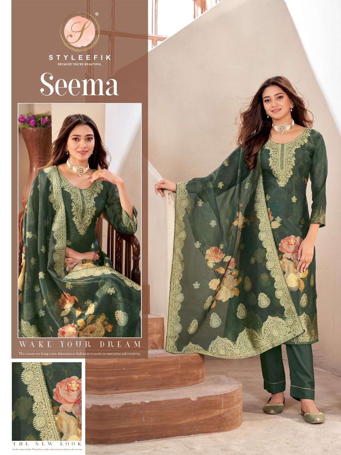 SWARA BY STYLEFIK ORGANZA DIGITAL PRINT WITH PURE COTTON LINING KURTI PANT WITH DUPATTA 