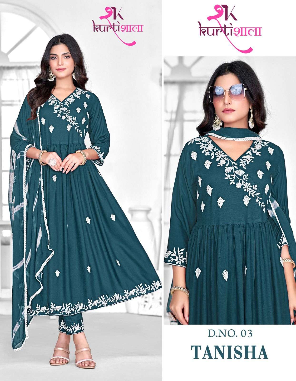 TANISHA BY KURTI SHAALA PURE HEAVY RAYON LUCKNOWI WORK KURTI PANT WITH DUPATTA 