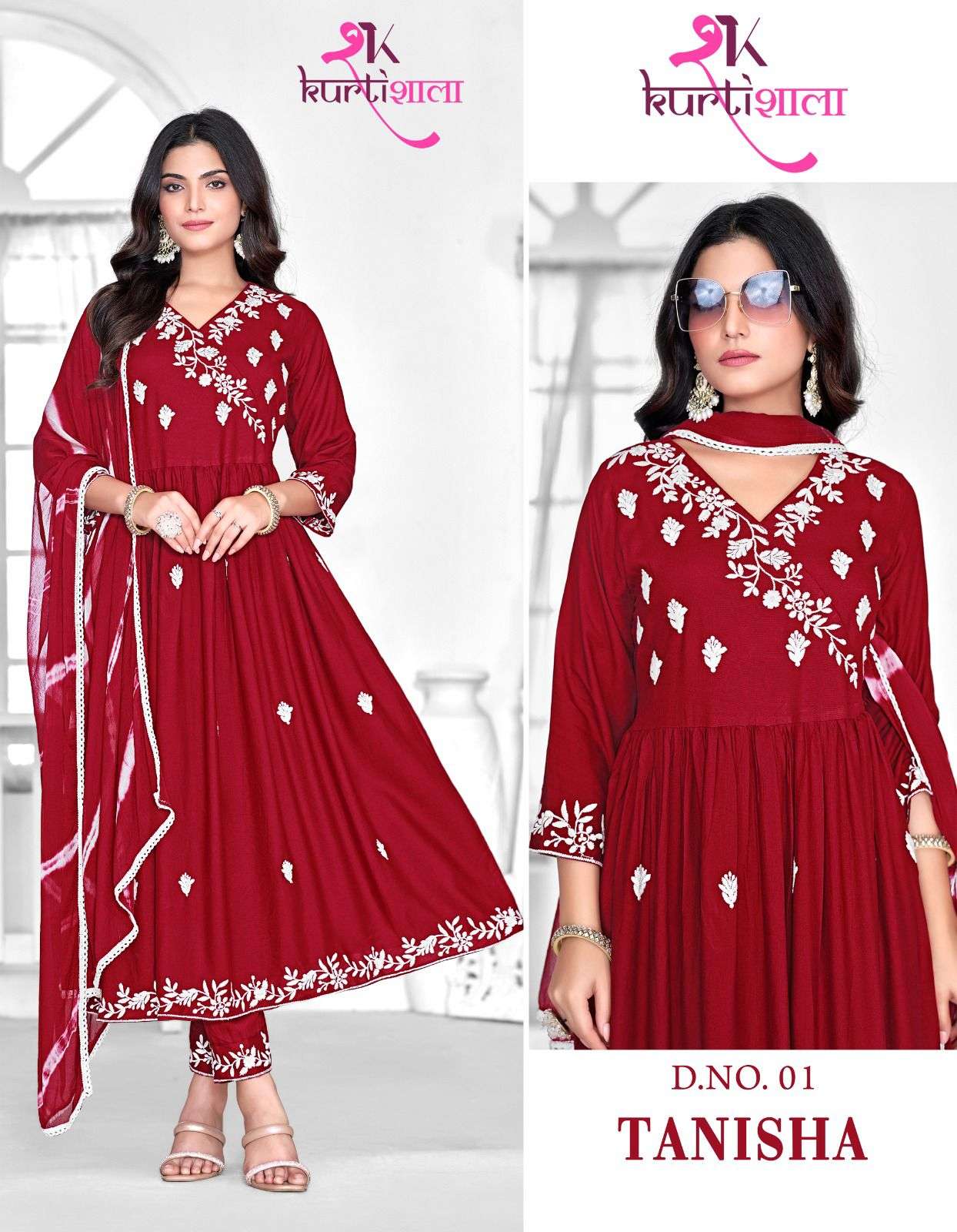 TANISHA BY KURTI SHAALA PURE HEAVY RAYON LUCKNOWI WORK KURTI PANT WITH DUPATTA 