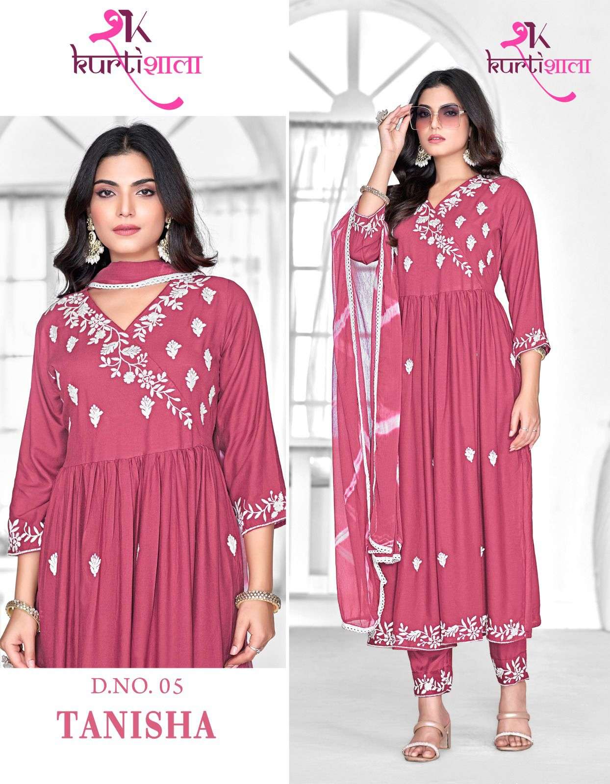 TANISHA BY KURTI SHAALA PURE HEAVY RAYON LUCKNOWI WORK KURTI PANT WITH DUPATTA 