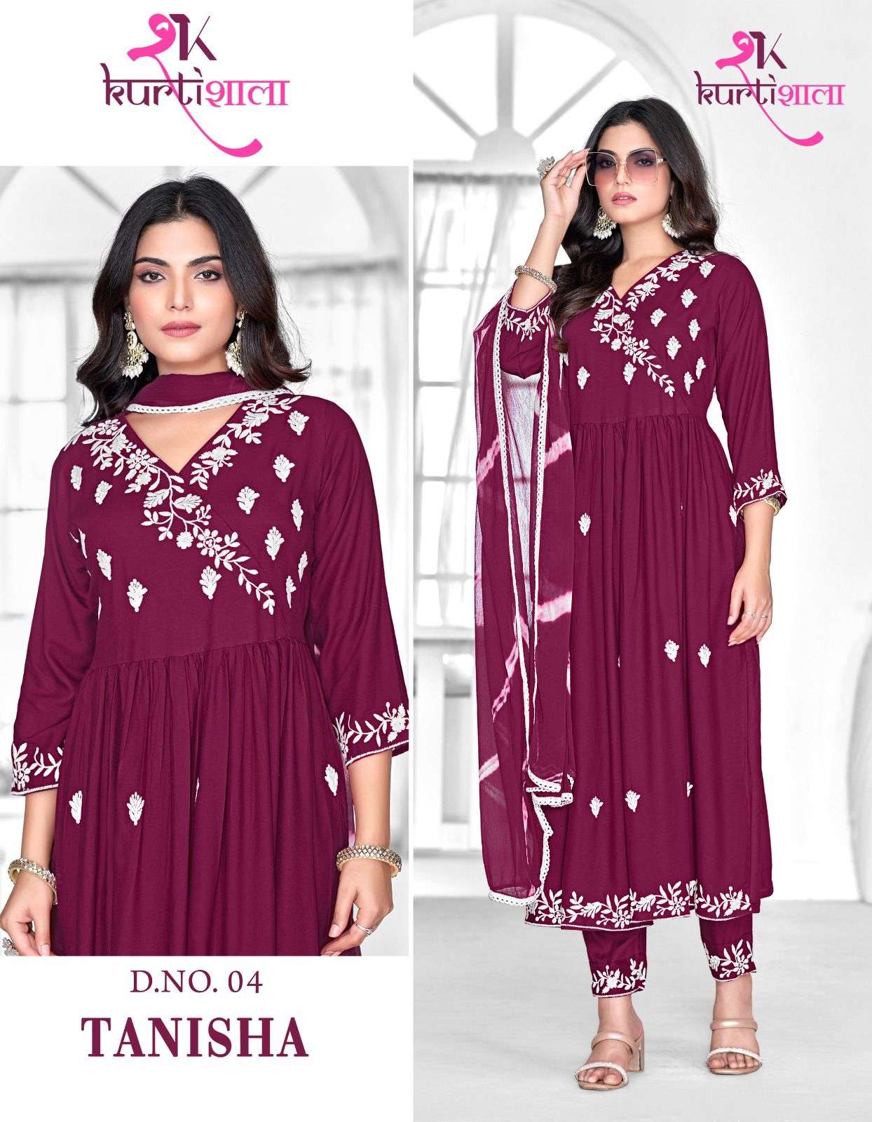 TANISHA BY KURTI SHAALA PURE HEAVY RAYON LUCKNOWI WORK KURTI PANT WITH DUPATTA 