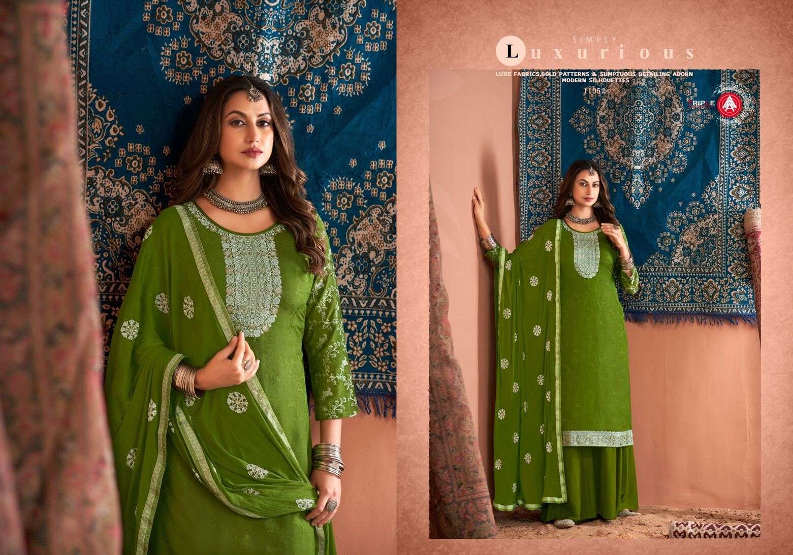 TULIP VOL-9 BY TRIPLE A VISCOSE MUSLIN LAKHNAVI SELF WORK KURTI PLAZO WITH DUPATTA 