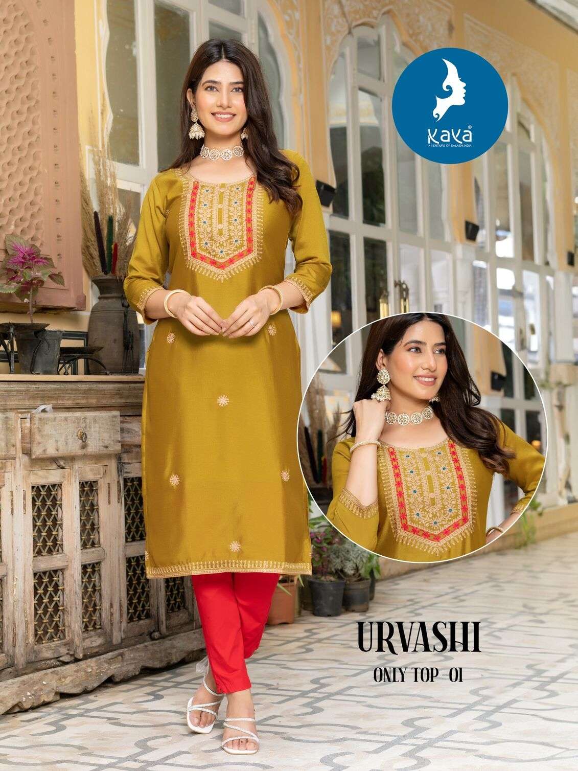 URVASHI BY KAYA KURTIS VICHITRA SILK THREAD WORK WITH INNER STYLISH KURTI PANT 