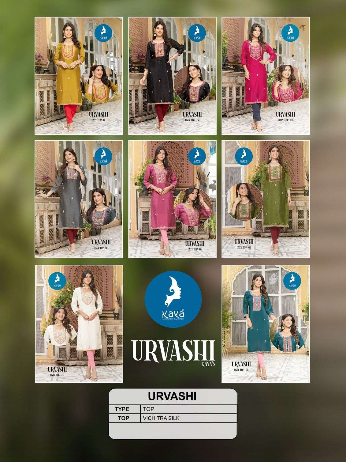 URVASHI BY KAYA KURTIS VICHITRA SILK THREAD WORK WITH INNER STYLISH KURTI PANT 