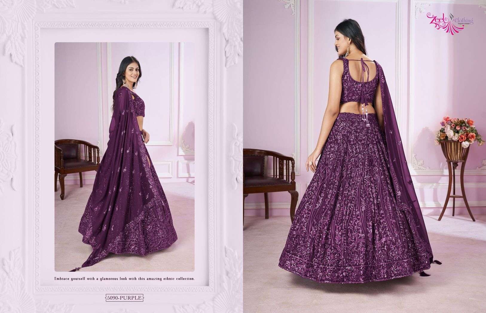 VAMIKA BY ZEEL CLOTHING WEDDING WEAR EMBROIDERY WORK STYLISH DESIGN LEHENGA 