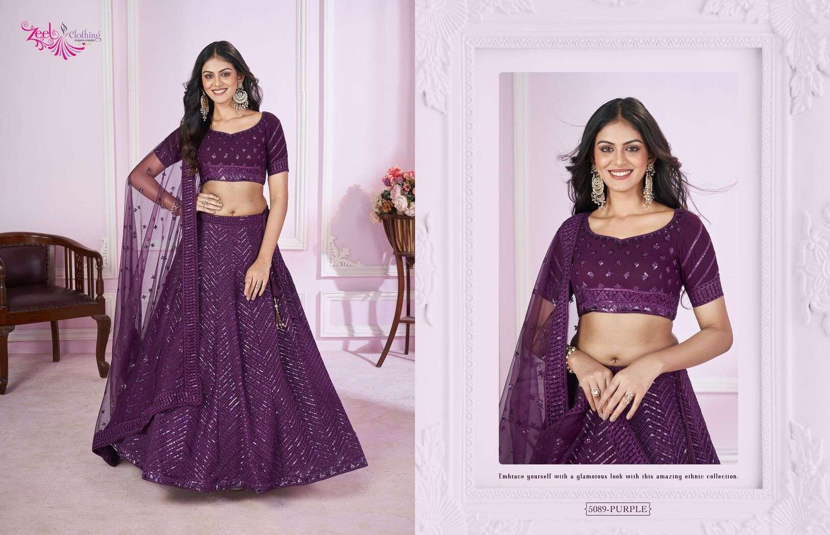 VAMIKA BY ZEEL CLOTHING WEDDING WEAR EMBROIDERY WORK STYLISH DESIGN LEHENGA 