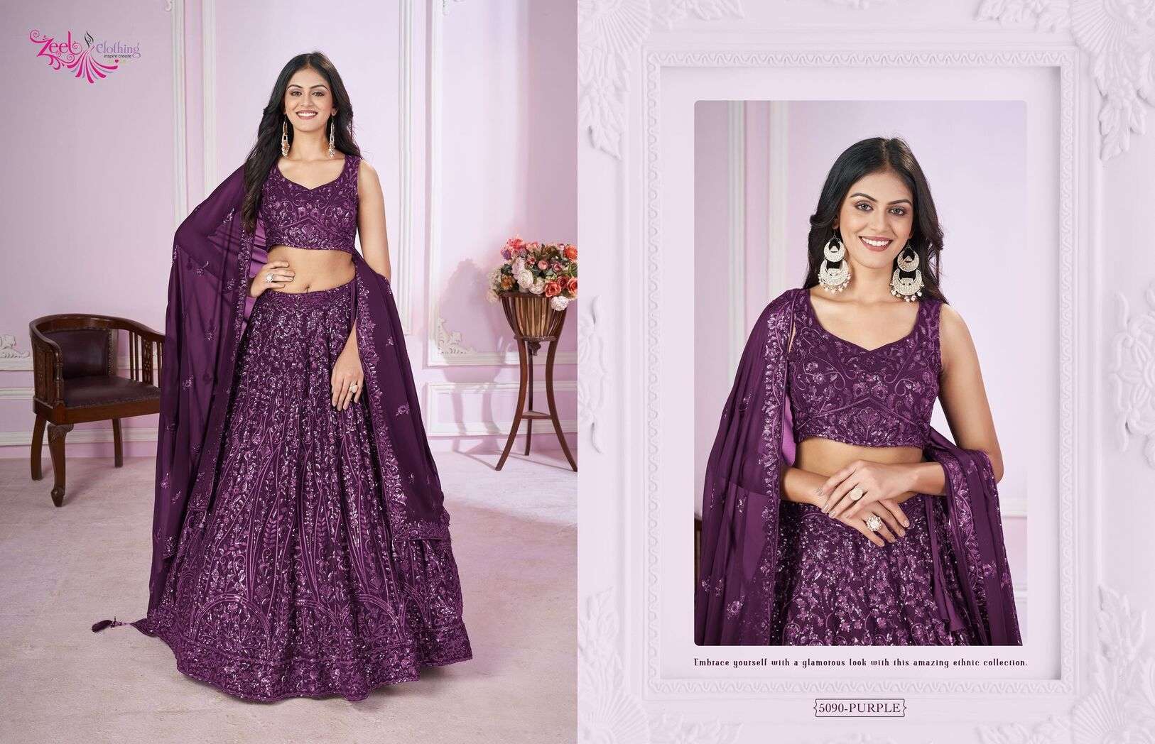 VAMIKA BY ZEEL CLOTHING WEDDING WEAR EMBROIDERY WORK STYLISH DESIGN LEHENGA 