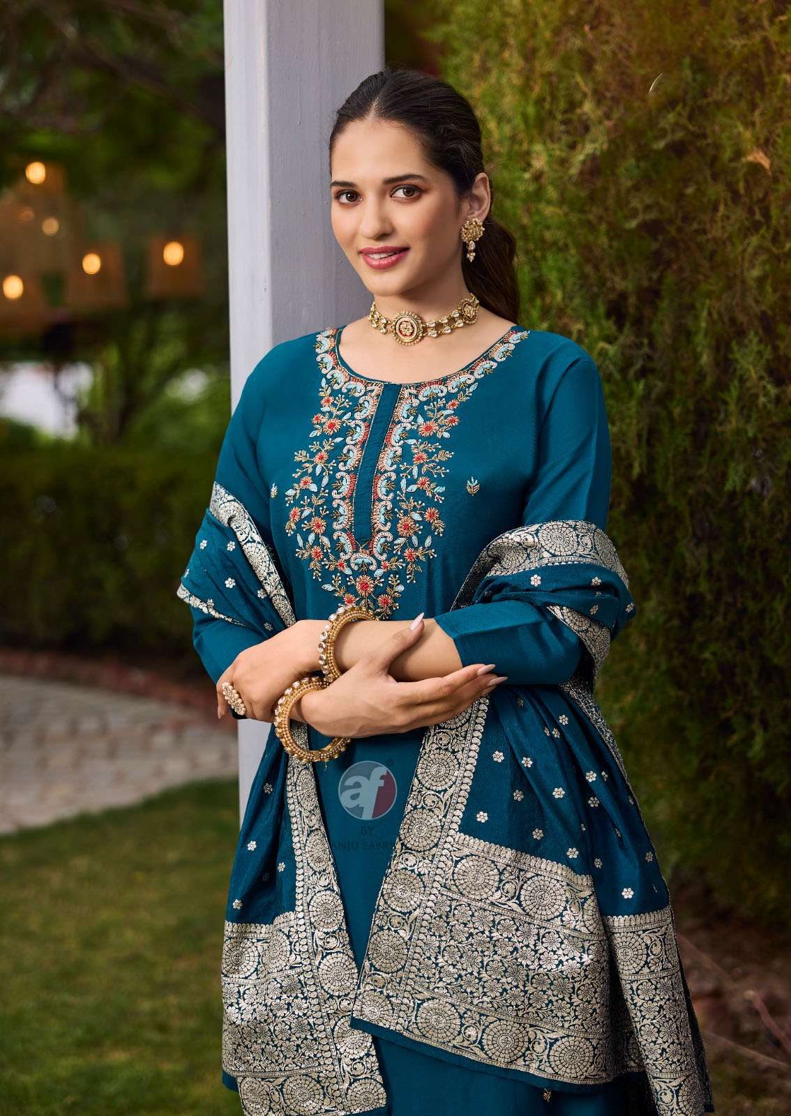 VASTRA VOL-3 DESIGN NO- 3841 BY ANJU FABRICS ROMAN SILK PURE HAND WORK KURTI PANT WIH DUPATTA  