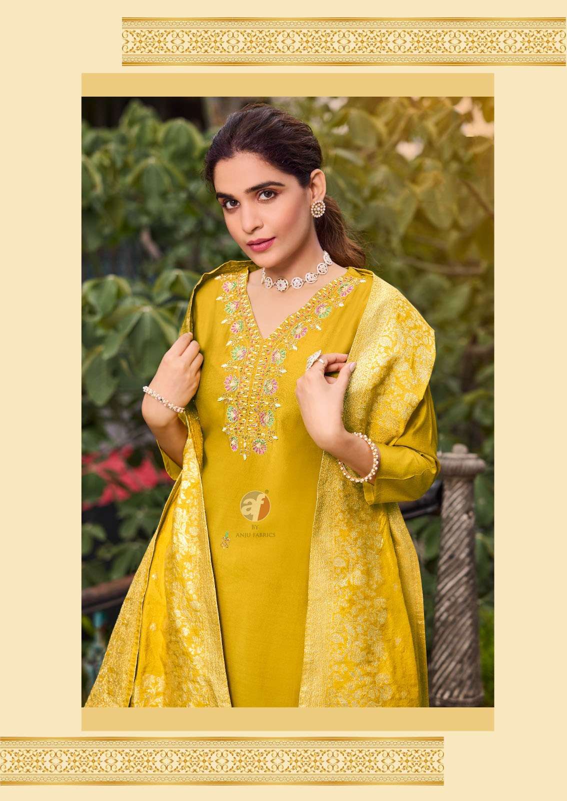 VASTRA VOL-3 DESIGN NO- 3844 BY ANJU FABRICS ROMAN SILK PURE HAND WORK KURTI PANT WIH DUPATTA  