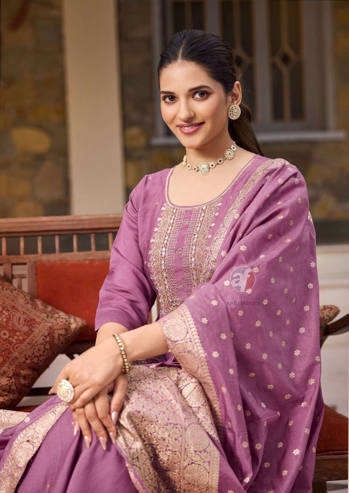 VASTRA VOL-3 DESIGN NO- 3846 BY ANJU FABRICS ROMAN SILK PURE HAND WORK KURTI PANT WIH DUPATTA  