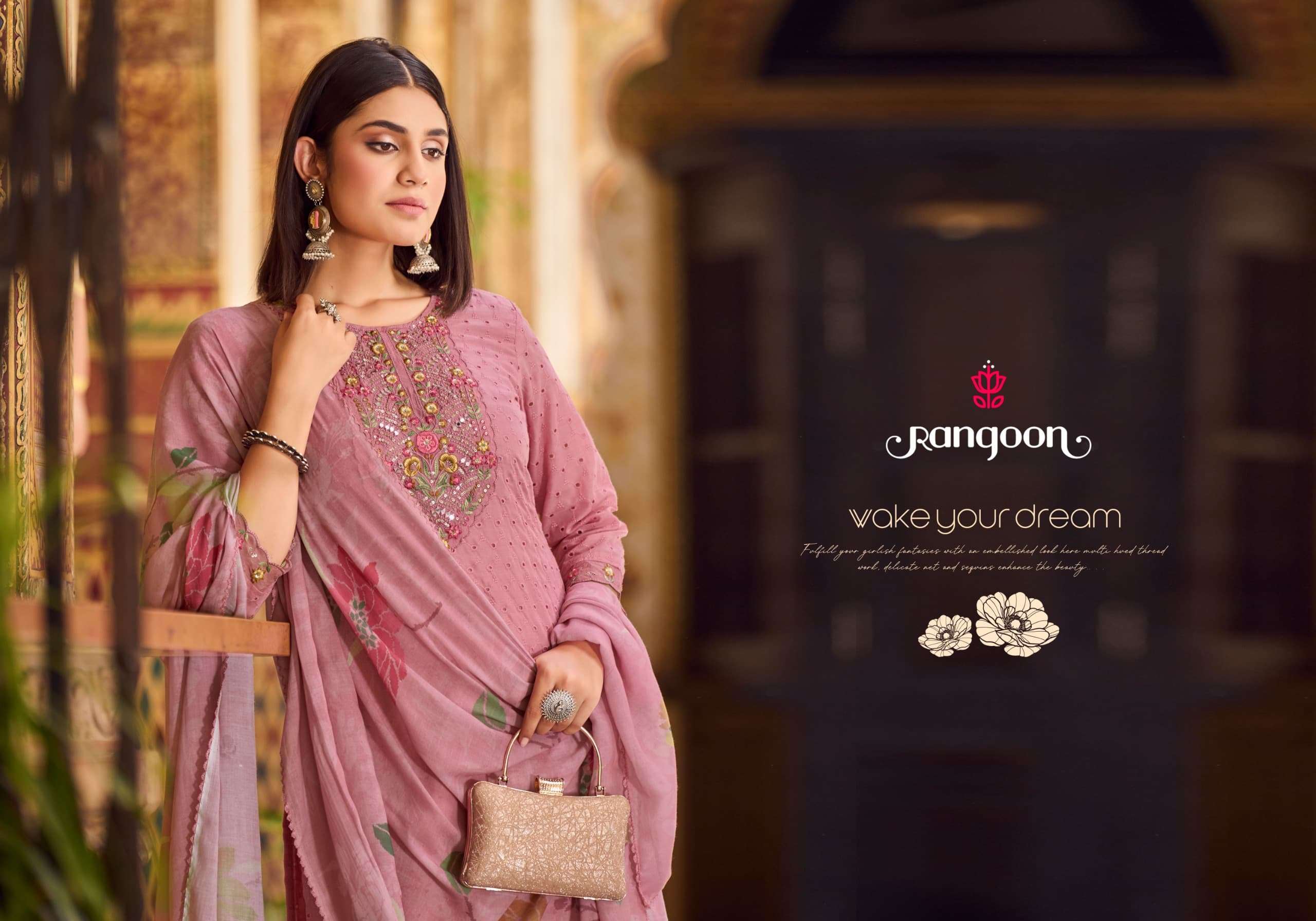 VISHAKHA VOL-2 BY RANGOON PURE COTTON KHATLI MIRROR HANDWORK KURTI PANT WITH DUPATTA 