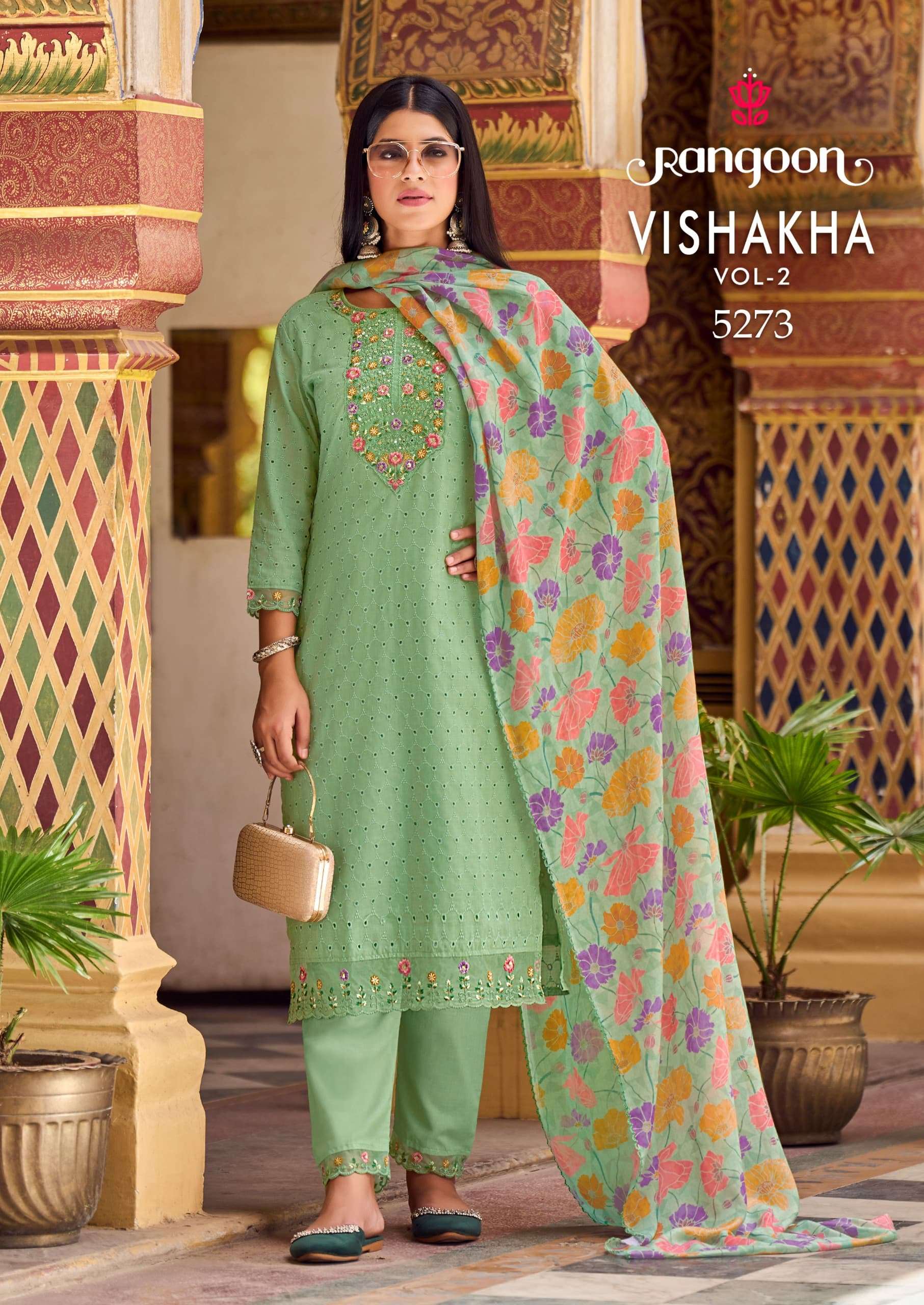 VISHAKHA VOL-2 BY RANGOON PURE COTTON KHATLI MIRROR HANDWORK KURTI PANT WITH DUPATTA 