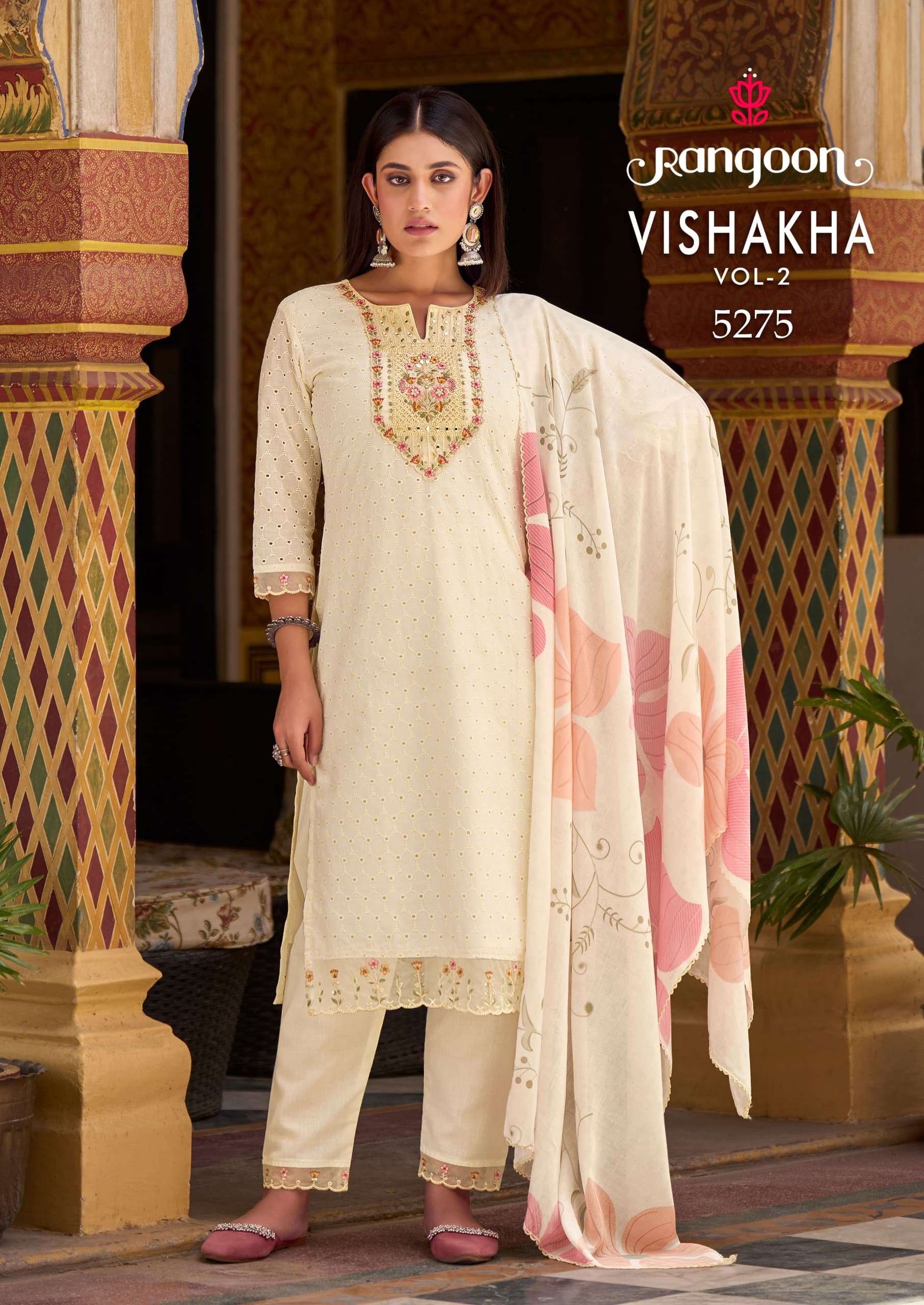 VISHAKHA VOL-2 BY RANGOON PURE COTTON KHATLI MIRROR HANDWORK KURTI PANT WITH DUPATTA 