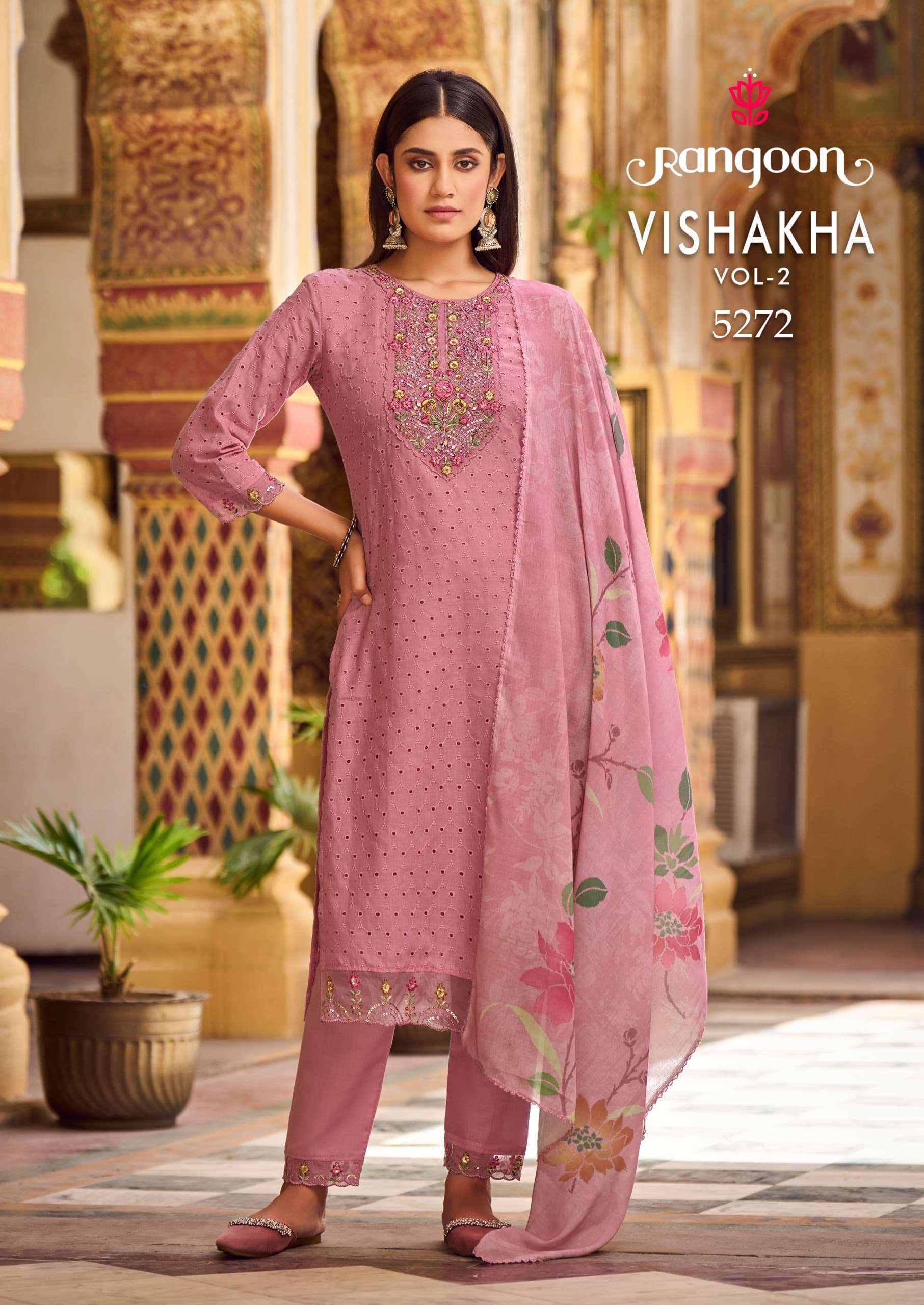 VISHAKHA VOL-2 BY RANGOON PURE COTTON KHATLI MIRROR HANDWORK KURTI PANT WITH DUPATTA 